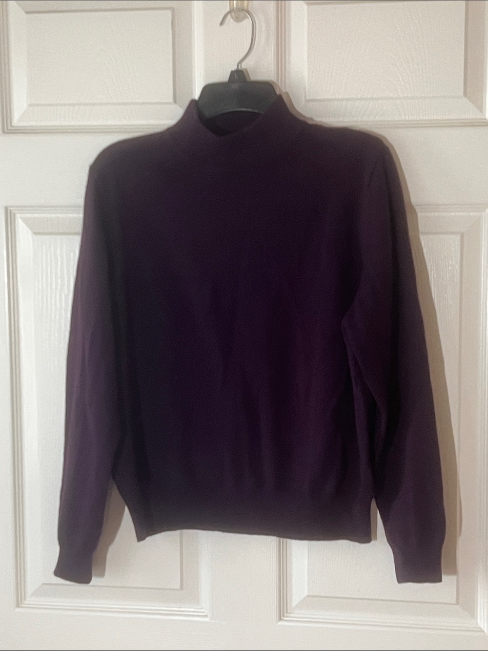 Vintage Charter Club Dark Eggplant Purple MERINO Mock Neck Sweater, Sz Large